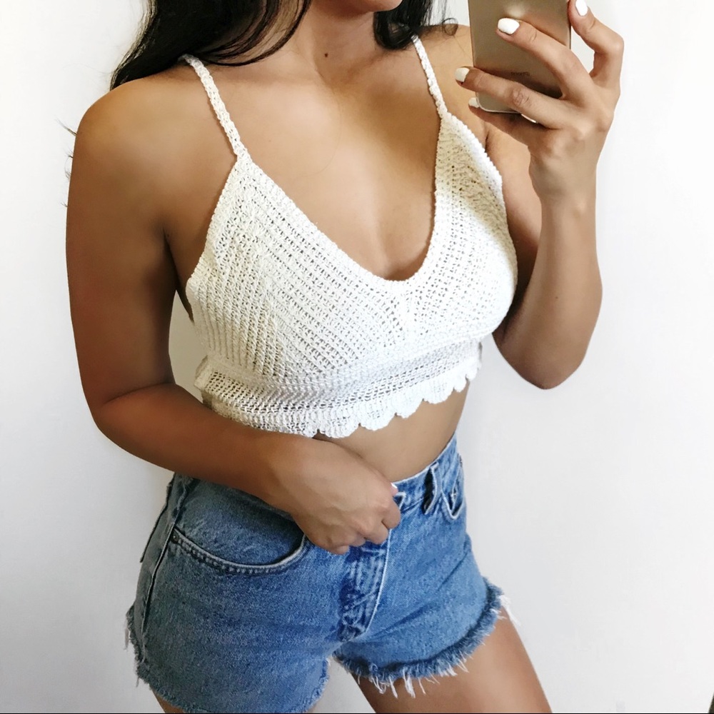 Melanie Crochet-Lace Ivory Crop Tank